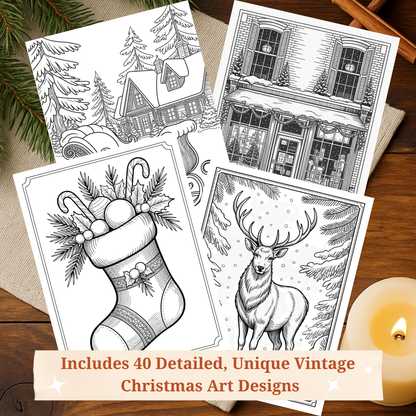Elegant Christmas Coloring Pages for Adults, Classic and Subtle Edition – Vintage Engraving Style, Printable Relaxation Coloring Book (40 Pages)