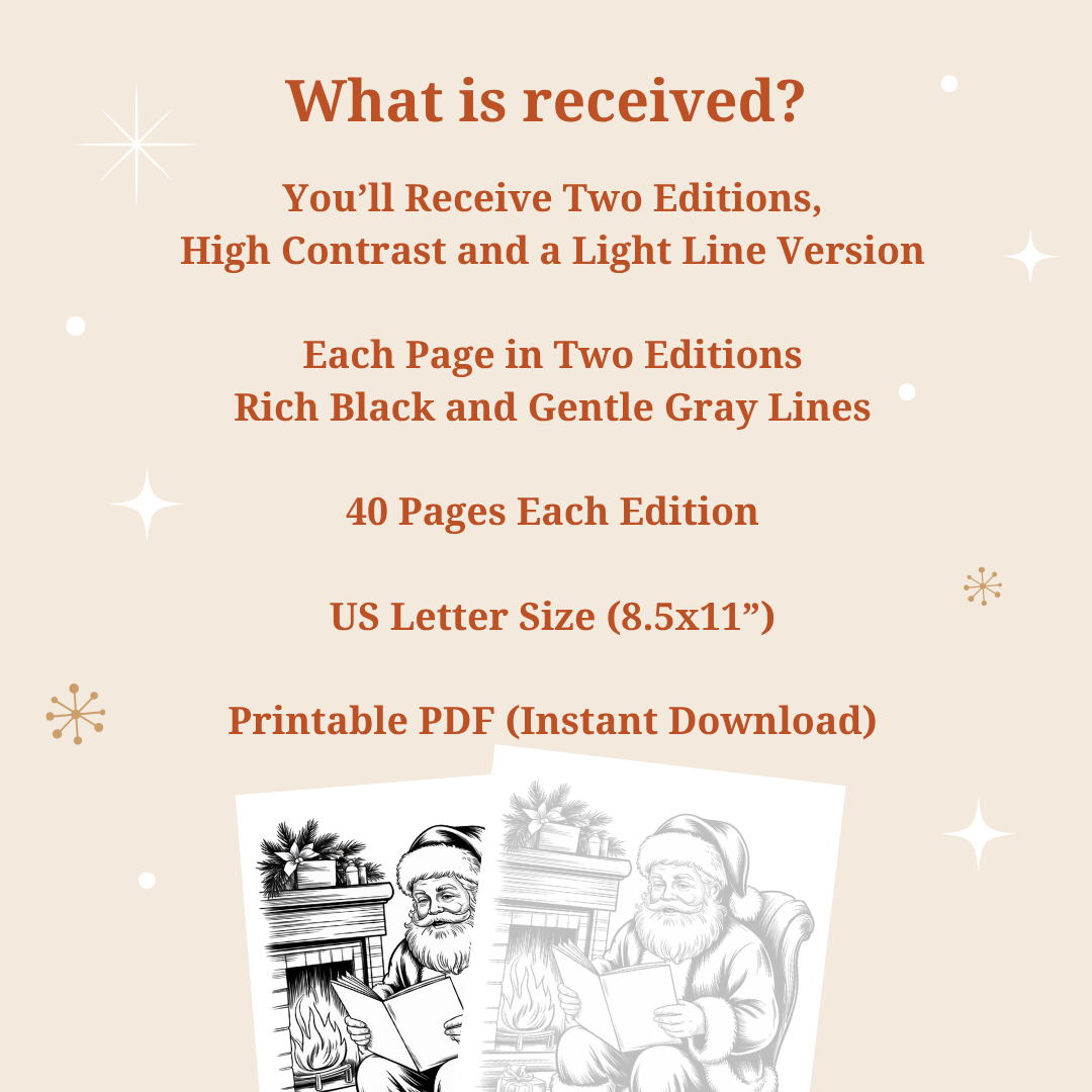 Elegant Christmas Coloring Pages for Adults, Classic and Subtle Edition – Vintage Engraving Style, Printable Relaxation Coloring Book (40 Pages)