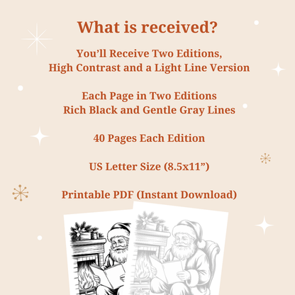 Elegant Christmas Coloring Pages for Adults, Classic and Subtle Edition – Vintage Engraving Style, Printable Relaxation Coloring Book (40 Pages)
