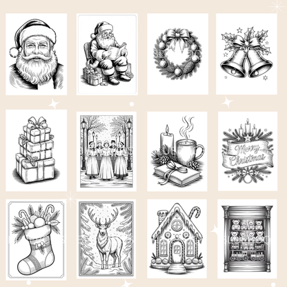 Elegant Christmas Coloring Pages for Adults, Classic and Subtle Edition – Vintage Engraving Style, Printable Relaxation Coloring Book (40 Pages)