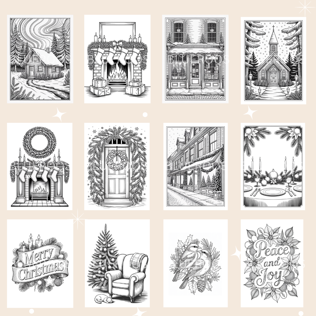 Elegant Christmas Coloring Pages for Adults, Classic and Subtle Edition – Vintage Engraving Style, Printable Relaxation Coloring Book (40 Pages)