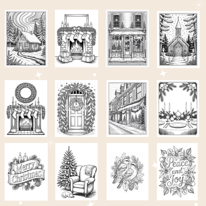 Elegant Christmas Coloring Pages for Adults, Classic and Subtle Edition – Vintage Engraving Style, Printable Relaxation Coloring Book (40 Pages)
