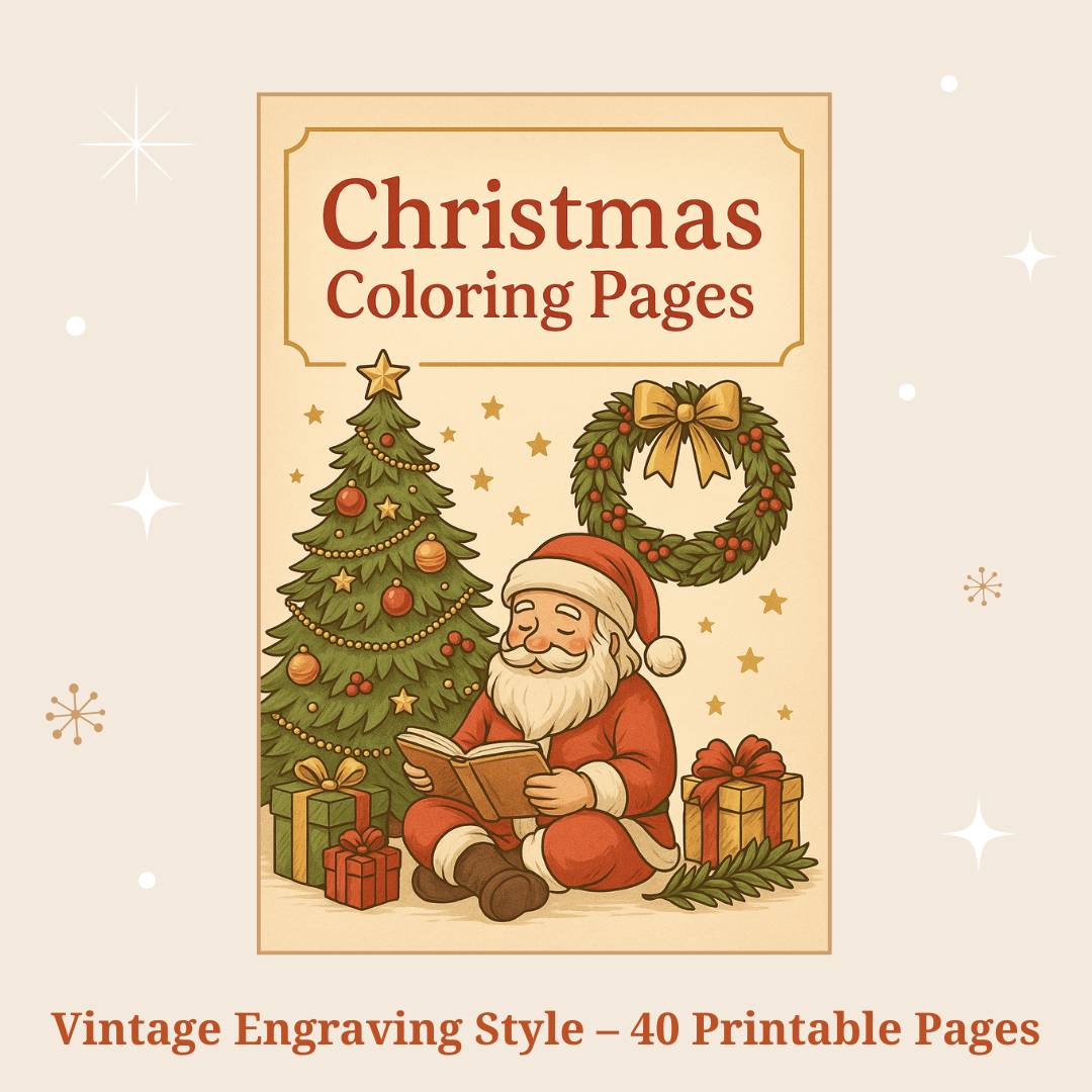 Elegant Christmas Coloring Pages for Adults, Classic and Subtle Edition – Vintage Engraving Style, Printable Relaxation Coloring Book (40 Pages)