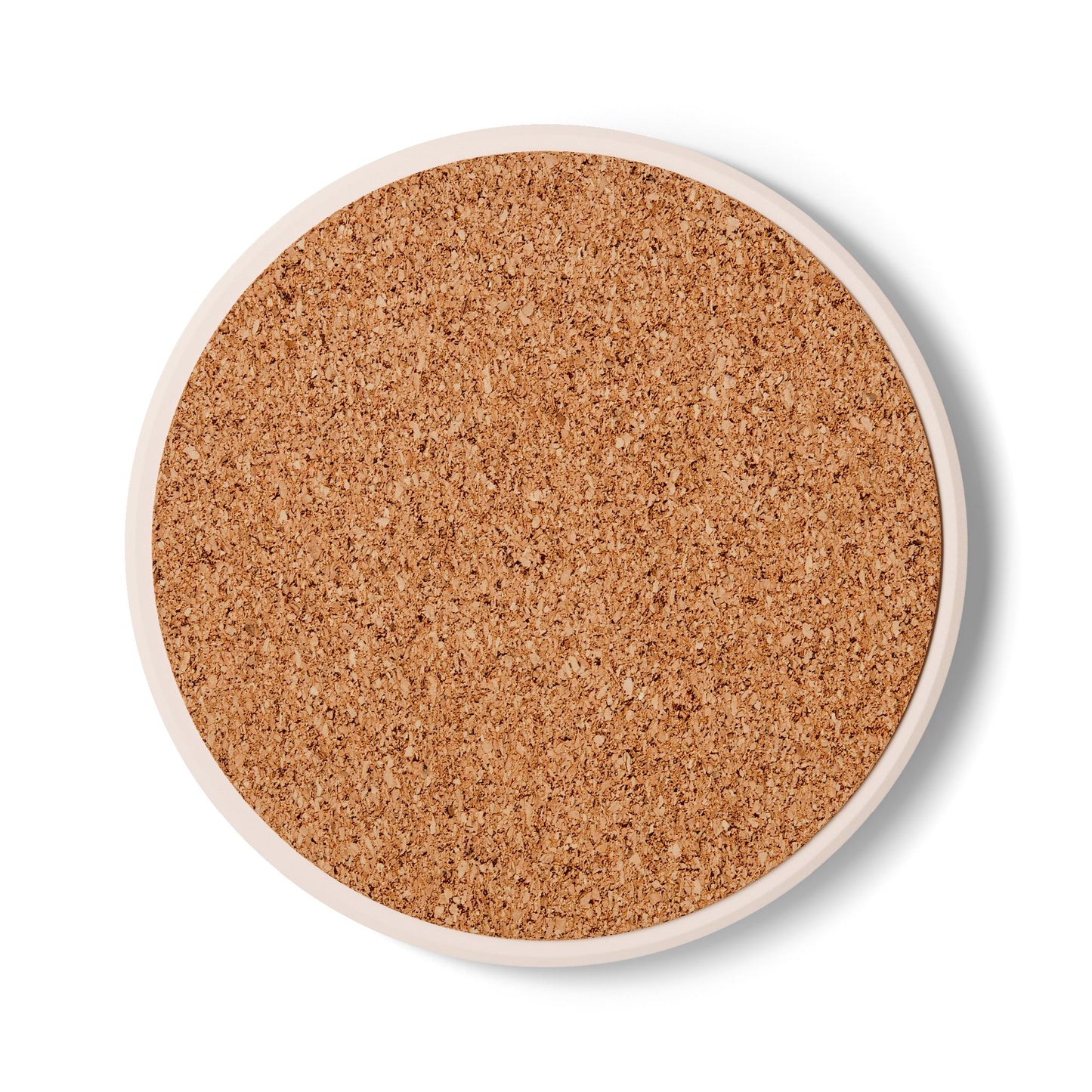 Cork backing of the blue floral ceramic coaster designed to protect furniture and prevent slipping.