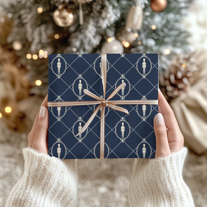 Christmas Wrapping Paper | Navy Nutcracker Medallion Gift Wrap