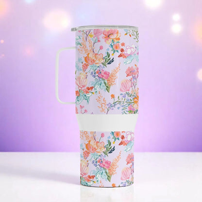 Whispers of Spring - Pastel Floral Travel Mug – 750 ml Stainless Steel Tumbler with Lid