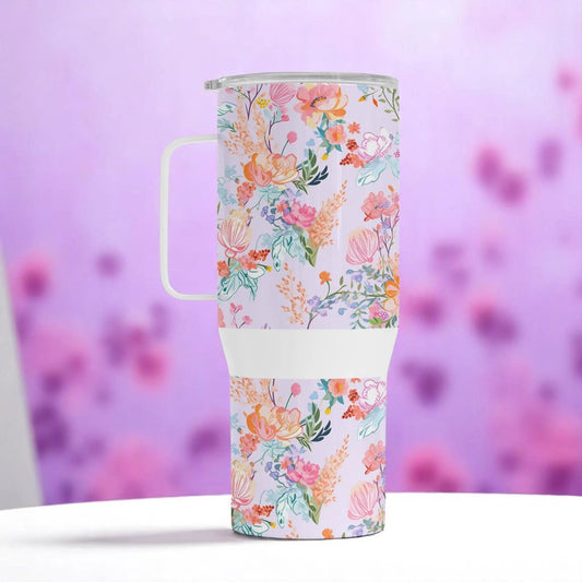 Whispers of Spring - Pastel Floral Travel Mug – 750 ml Stainless Steel Tumbler with Lid