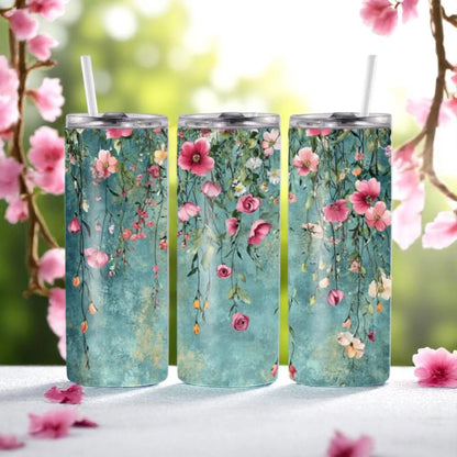 Garden Serenade - 20oz Tumbler with Straw – Stainless Steel Floral Travel Mug | Hanging Flowers Cup with Lid | Cute Gift for Women