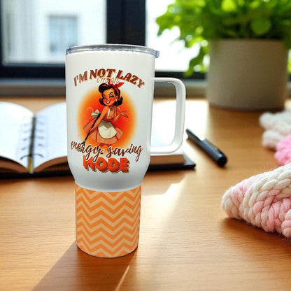 I’m Not Lazy, I’m On Energy Saving Mode – 750 ml Stainless Steel Tumbler | Retro Girl Design
