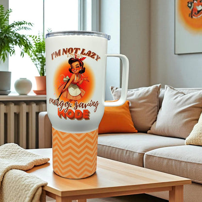 I’m Not Lazy, I’m On Energy Saving Mode – 750 ml Stainless Steel Tumbler | Retro Girl Design