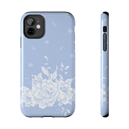 Blue Floral Tough Phone Case – Peony Design, Protective iPhone & Samsung Cover
