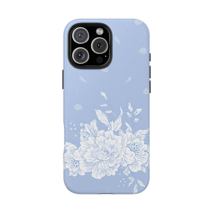 Blue Floral Tough Phone Case – Peony Design, Protective iPhone & Samsung Cover