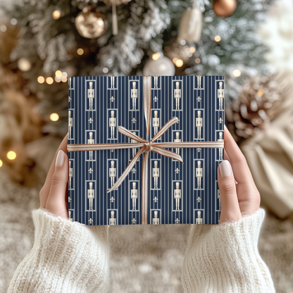 Christmas Elegant Wrapping Paper | Navy Nutcracker Stripe Gift Wrap