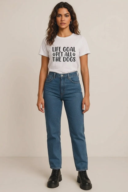 Dog Lover T-Shirt – “Life Goal: Pet All the Dogs” Graphic Tee