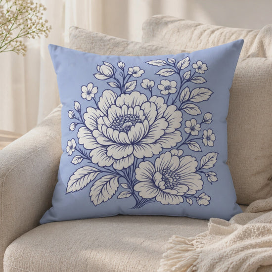 Blue soft cottagecore accent pillow for bedroom or sofa