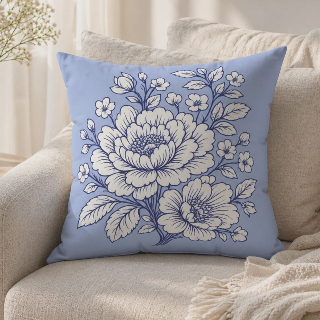 Blue soft cottagecore accent pillow for bedroom or sofa