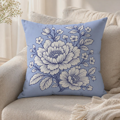 Blue soft cottagecore accent pillow for bedroom or sofa