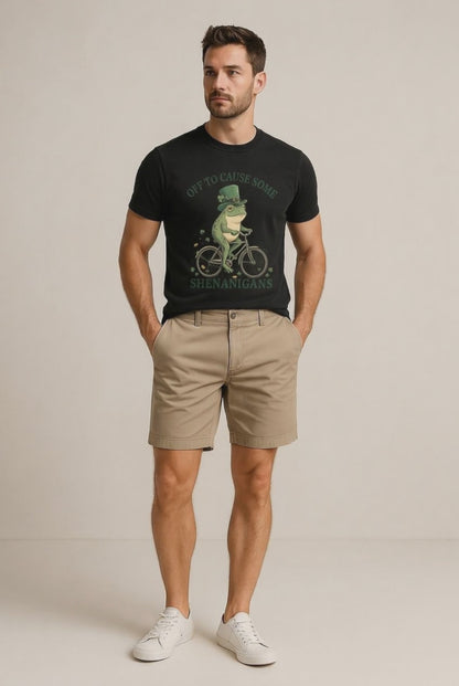 Shenanigans Frog Bike T-Shirt — "Off to Cause Some Shenanigans" St. Patrick’s Day Tee