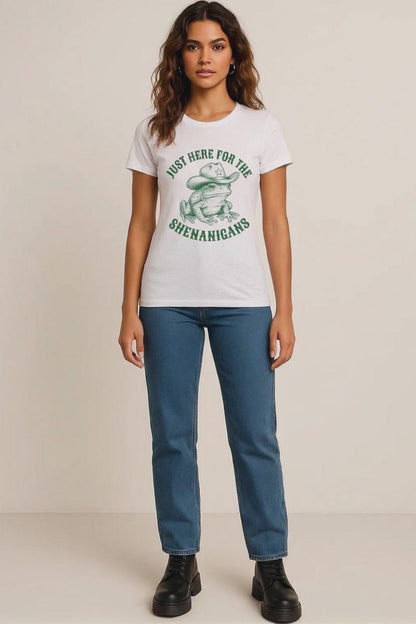 T‑Shirt — "Just Here for the Shenanigans" Frog Cowboy Graphic Tee