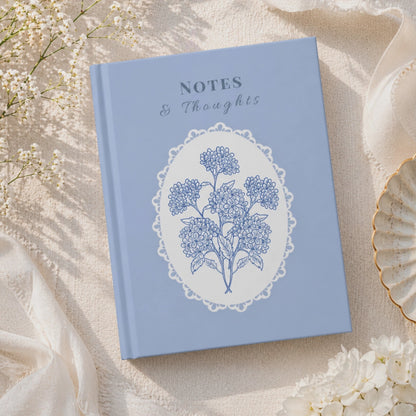 Blue Floral Lace Hardcover Journal – 'Notes & Thoughts' Vintage Aesthetic Notebook for Writing & Gifts