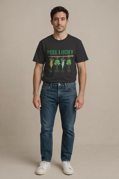 Reel Lucky Fishing Unisex T-Shirt — St. Patrick’s Day Shamrock Angler Tee