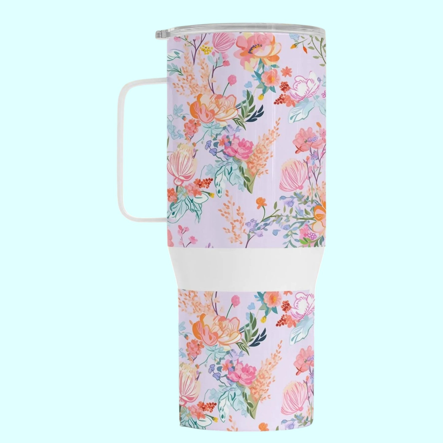 Whispers of Spring - Pastel Floral Travel Mug – 750 ml Stainless Steel Tumbler with Lid