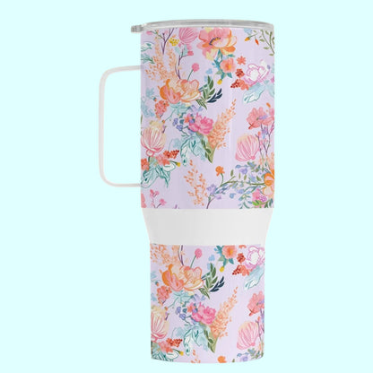 Whispers of Spring - Pastel Floral Travel Mug – 750 ml Stainless Steel Tumbler with Lid
