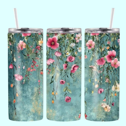 Garden Serenade - 20oz Tumbler with Straw – Stainless Steel Floral Travel Mug | Hanging Flowers Cup with Lid | Cute Gift for Women