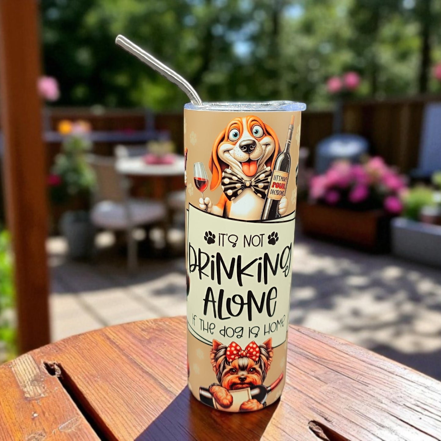 Sips & Sit, Good Boy - Funny Dog Tumbler – 600 ml Stainless Steel Cup with Lid and Straw – Not Drinking Alone Gift for Her or Him