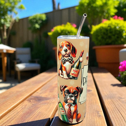 Sips & Sit, Good Boy - Funny Dog Tumbler – 600 ml Stainless Steel Cup with Lid and Straw – Not Drinking Alone Gift for Her or Him